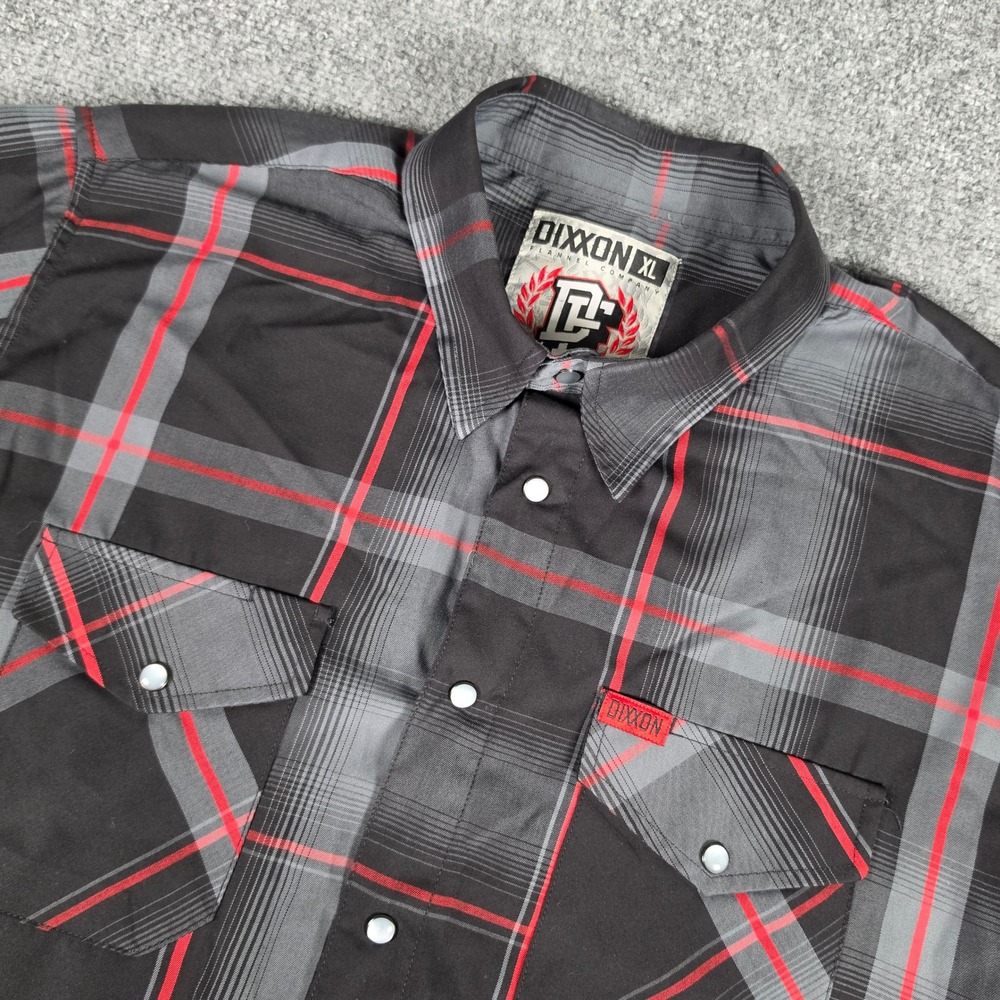 Dixxon Flannel Co Moxie Shirt Mens XL Black Red Plaid Short Sleeve Pearl Snaps